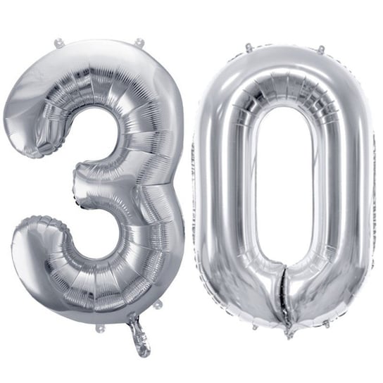 Duże Balony Urodzinowe Srebrne Cyfra 30 Na Hel Powietrze Dekoracja Ozdoba Prezent Upominek ABC