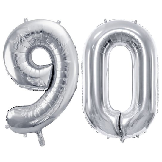 Duże Balony Urodzinowe Srebrne Cyfra 90 Na Hel Powietrze Dekoracja Ozdoba Prezent Upominek ABC