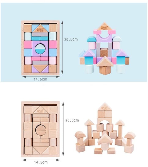 Duże drewniane klocki Sorter konstrukcyjne pastelowe KinderSafe