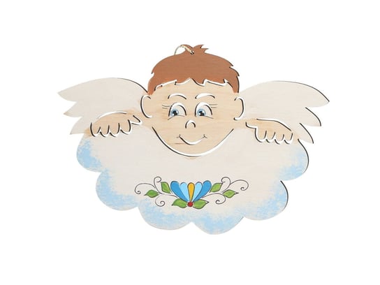 Duży aniołek kaszubski na chmurce (malowany na drewnie - błękitny) Czec