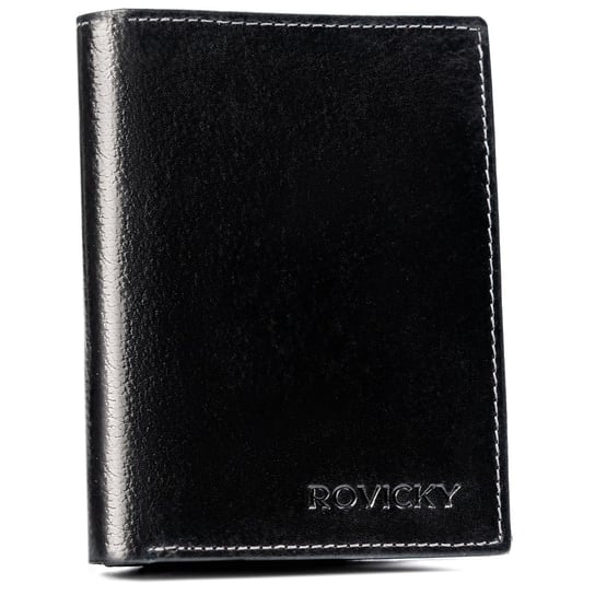 Duży antykradzieżowy portfel męski ze skóry naturalnej portfel na karty i dokumenty z ochroną RFID Rovicky, czarny Rovicky
