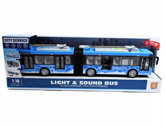 Duży Autobus Przegubowy Niebieski Trolejbus Światło Dźwięk 45Cm Midex