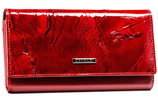 Duży błyszczący portfel na karty z ochroną RFID portfel ze skóry ekologicznej w piórka Cavaldi, czerwony 4U CAVALDI