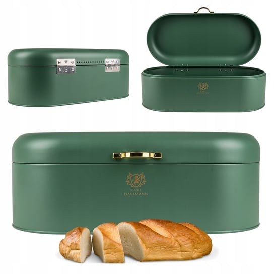 Duży CHLEBAK Pojemnik na Pieczywo Chleb bułki STALOWY Zielony Karl Hausmann KARL HAUSMANN