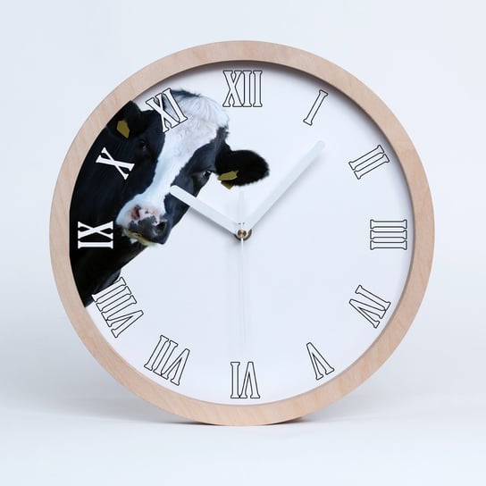 Duży cichy drewniany zegar do salonu krowa fi 30, Tulup Tulup