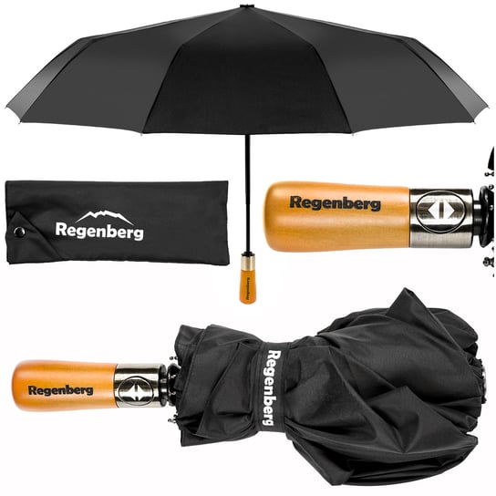 Duży czarny składany parasol REGENBERG Zolta