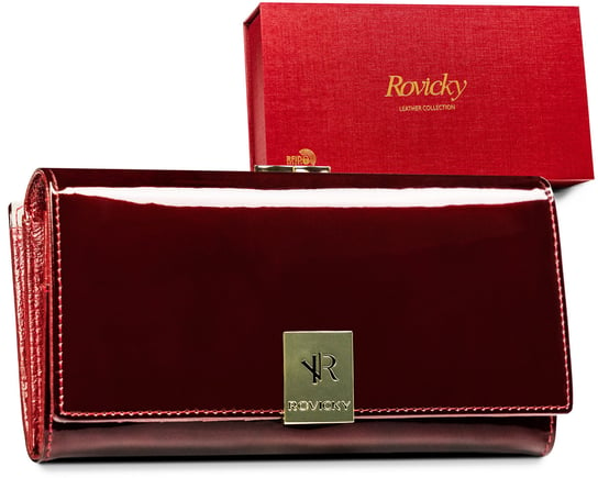 Duży, czerwony portfel damski z lakierowanej skóry — Rovicky Rovicky
