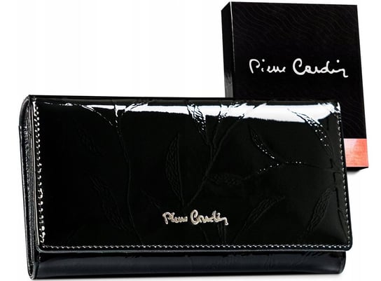 Duży damski portfel lakierowany z motywem liści, skóra naturalna — Pierre Cardin Pierre Cardin