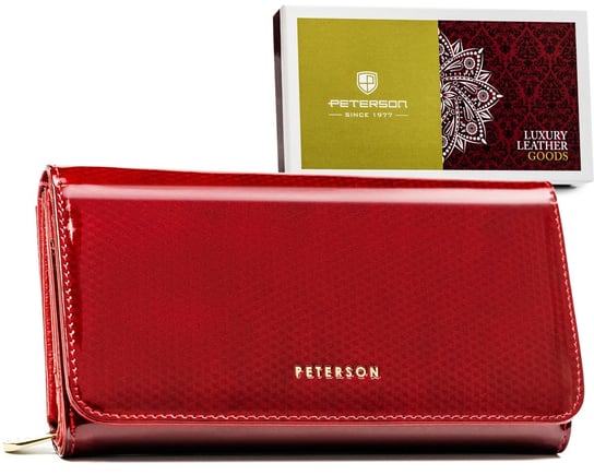 Duży damski portfel na karty ze skóry naturalnej Peterson, czerwony Peterson