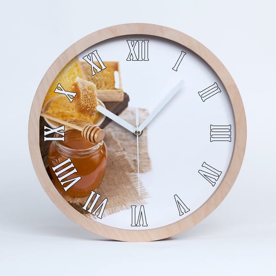 Duży drewniany zegar nowoczesny miód fi 30, Tulup Tulup