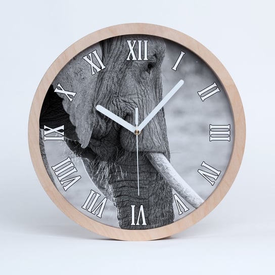 Duży drewniany zegar nowoczesny słoń fi 30, Tulup Tulup