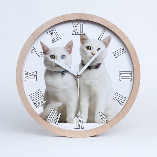 Duży drewno cichy zegar ścienny białe koty fi 30, Tulup Tulup
