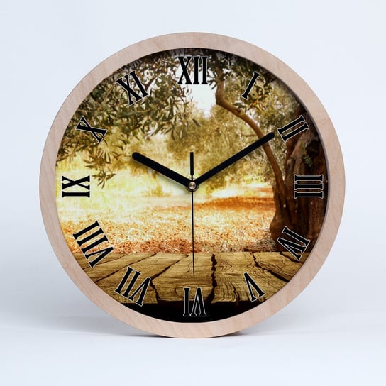 Duży drewno zegar ścienny drzewo oliwne fi 30 cm, Tulup Tulup