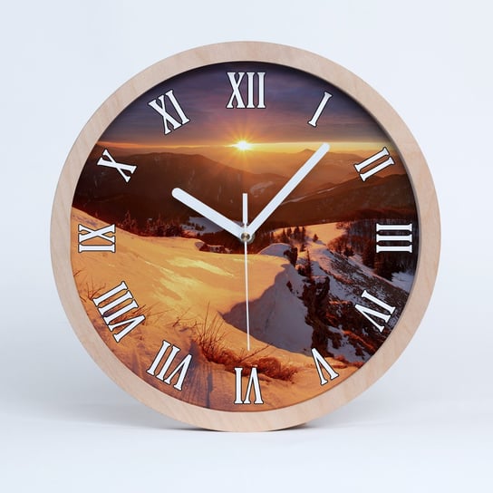 Duży drewno zegar ścienny zima w górach fi 30 cm, Tulup Tulup