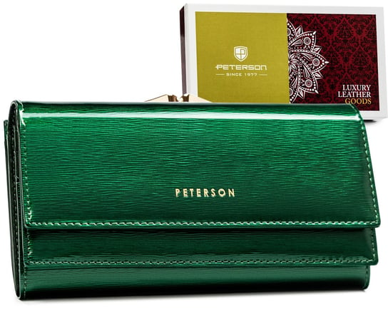 Duży elegancki portfel damski na karty ochrona RFID Peterson, ciemnozielony Peterson