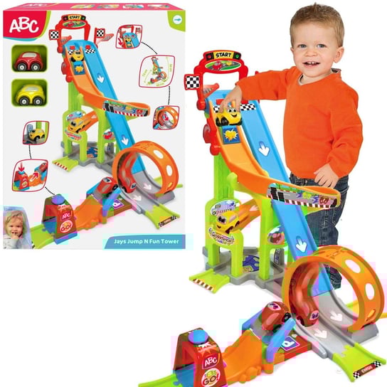 Duży garaż Tor samochodowy dla autek zestaw z wyrzutnią i pętlą ABC + 2 pojazdy Dickie Toys