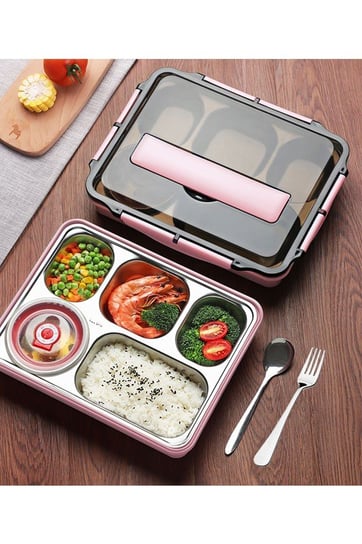 Duży Lunchbox, Różowy, Ze Sztućcami Ze Szczelnym Pojemnikiem Na Zupę brak danych