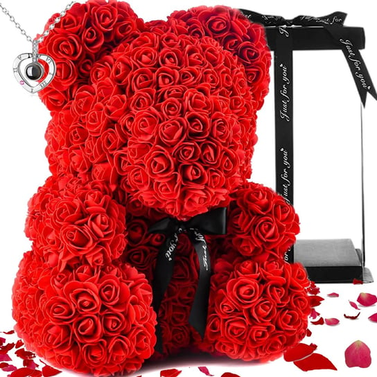 Duży Miś Z Róż Walentynki 40cm Czerwony Naszyjnik Inna marka