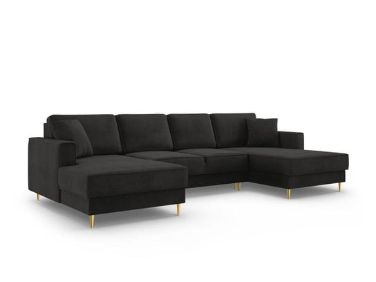 Duży Narożnik Z Funkcją Spania Fano Black Structured Fabric Dwustronna Kolor Nóg Złoty Cosmopolitan Design