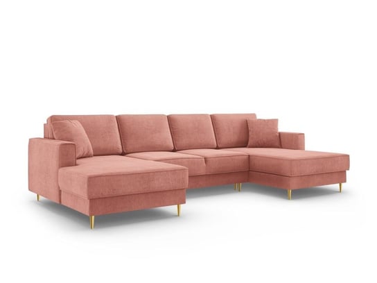 Duży Narożnik Z Funkcją Spania Fano Pink Structured Fabric Dwustronna Kolor Nóg Złoty Cosmopolitan Design