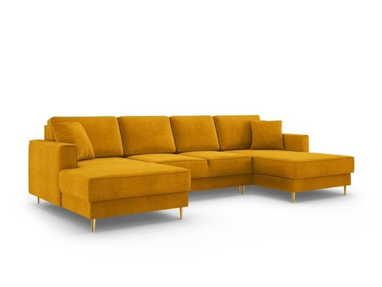 Duży Narożnik Z Funkcją Spania Fano Yellow Structured Fabric Dwustronna Kolor Nóg Złoty Cosmopolitan Design