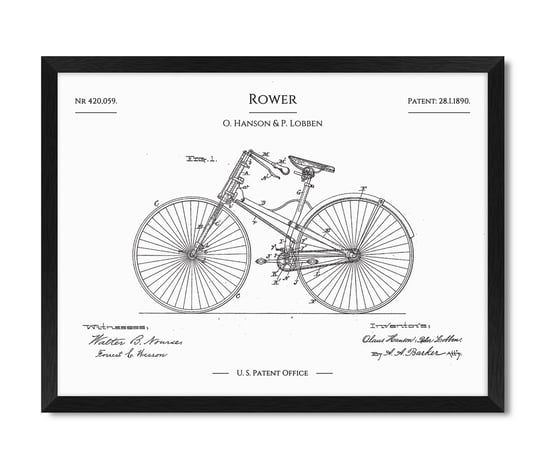 Duży obraz na ścianę dla rowerzysty rower rama vintage retro patent 42x32 cm iWALL studio