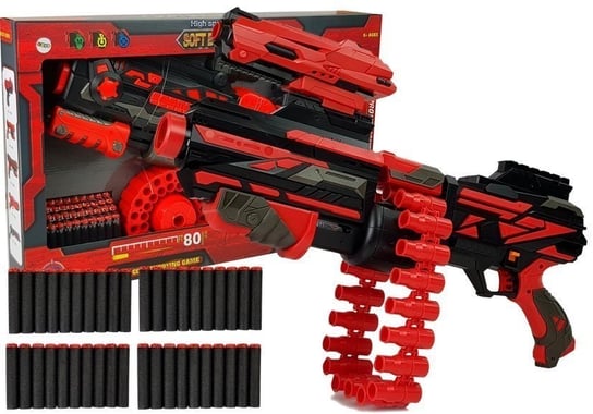 Duży Pistolet Karabin Na Piankowe Naboje 40 Sztuk Czerwono- Czarny Celownik Lean Toys