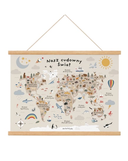 Duży plakat do pokoju dziecka Mapa Świata kontynenty 70x100 cm B1 / Joachimki Joachimki