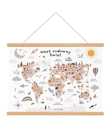 Duży plakat do pokoju dziecka Mapa Świata kontynenty B2 50x70 cm / Joachimki Joachimki