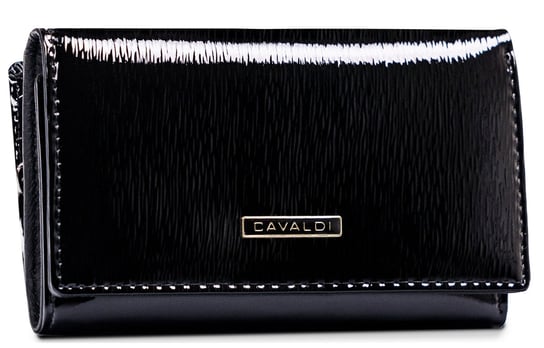 Duży pojemny portfel damski na karty i dokumenty skóra naturalna lakierowana Cavaldi, czarny 4U CAVALDI