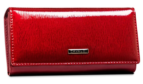 Duży pojemny portfel damski na karty zatrzask skóra naturalna lakierowana Cavaldi, czerwony 4U CAVALDI