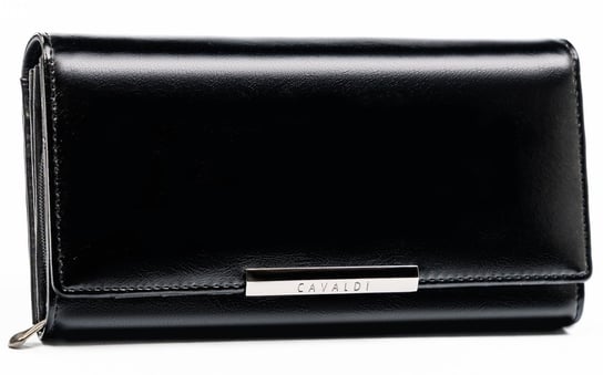 Duży pojemny portfel damski na zatrzask portfel na karty z ochroną RFID Cavaldi, czarny 4U CAVALDI