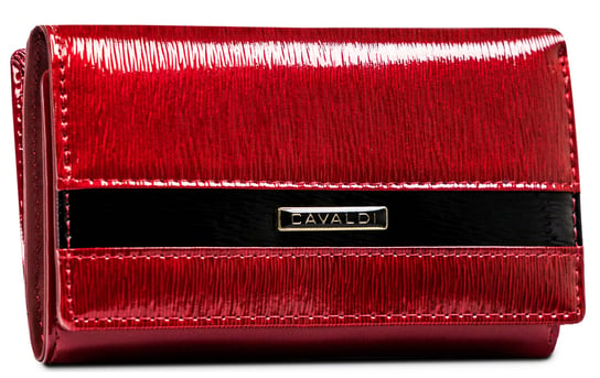 Duży pojemny portfel damski na zatrzask skóra naturalna lakierowana portfel na karty Cavaldi, czerwony 4U CAVALDI