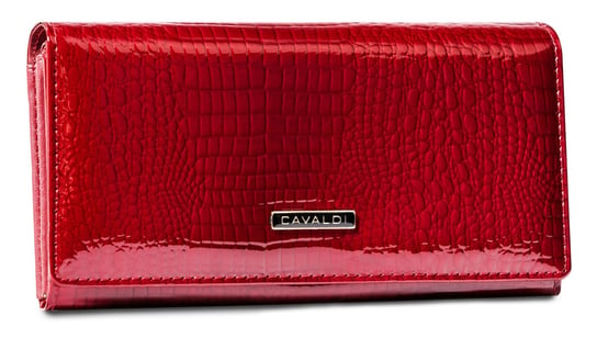Duży pojemny portfel damski z lakierowanej skóry naturalnej skóra krokodyla portfel na zatrzask Cavaldi, czerwony 4U CAVALDI