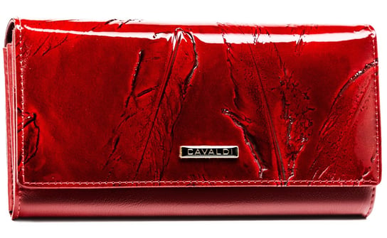 Duży portfel damski na karty portfel ze skóry ekologicznej w motyle z ochroną kart RFID Cavaldi, czerwony 4U CAVALDI