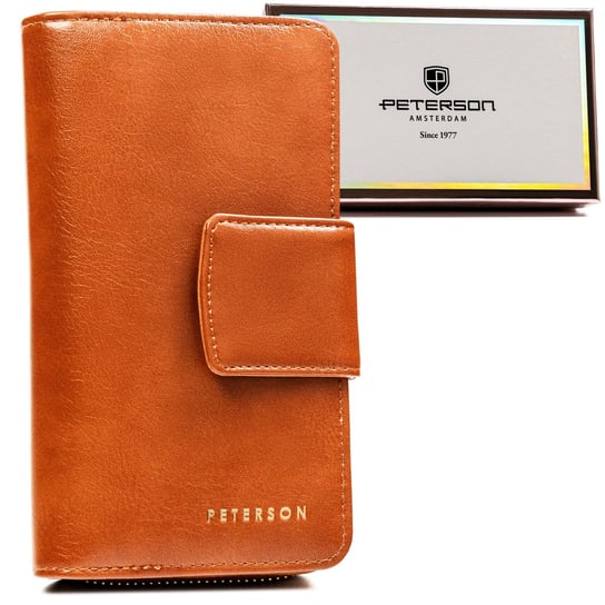 Duży portfel damski na karty z ochroną RFID skóra ekologiczna Peterson, brązowy Peterson