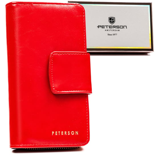 Duży portfel damski na karty z ochroną RFID skóra ekologiczna Peterson, czerwony Peterson