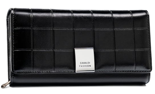 Duży portfel damski na zatrzask portfel ze skóry ekologicznej z ochroną kart RFID Cavaldi, czarny 4U CAVALDI