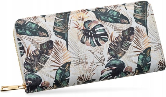 Duży portfel damski portmonetka kopertówka palma liście kolorowy wzór Cavaldi