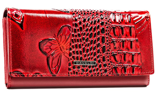 Duży portfel damski w motyle ze skóry ekologicznej portfel na zatrzask Cavaldi, czerwony 4U CAVALDI