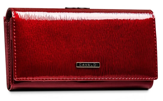 Duży portfel damski z lakierowanej skóry naturalnej portmonetka na bigiel Cavaldi, czerwony 4U CAVALDI
