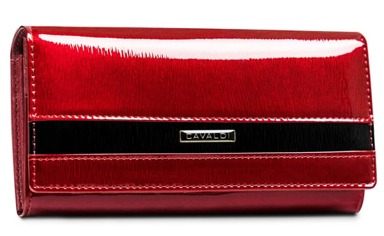 Duży portfel damski z lakierowanej skóry naturalnej zatrzask portmonetka na bigiel Cavaldi, czerwony 4U CAVALDI