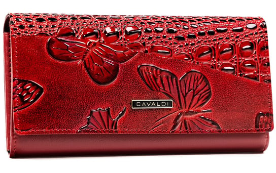 Duży portfel damski ze skóry ekologicznej portfel w motyle z ochroną kart RFID Cavaldi, czerwony 4U CAVALDI