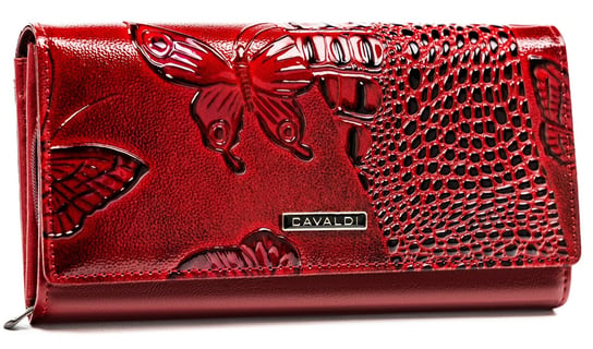 Duży portfel damski ze skóry ekologicznej z motylami portfel damski z ochroną kart RFID Cavaldi, czerwony 4U CAVALDI