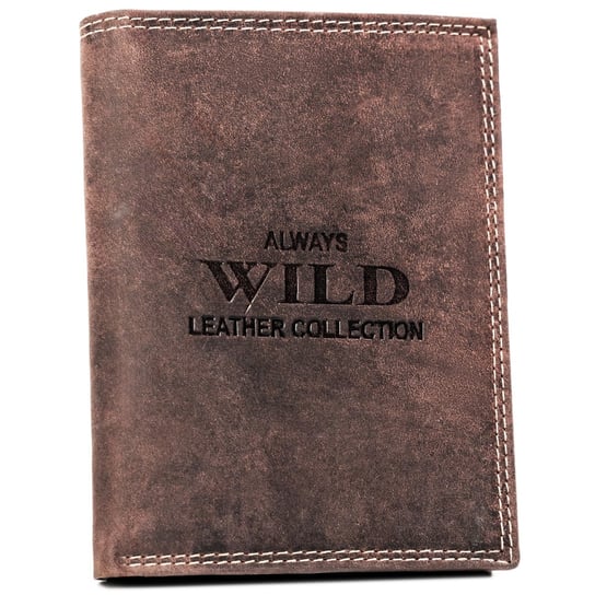 Duży portfel męski na karty z nubukowej skóry naturalnej ochrona kart RFID Always Wild, brązowy Always Wild