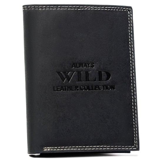 Duży portfel męski na karty z nubukowej skóry naturalnej ochrona kart RFID Always Wild, czarny Always Wild