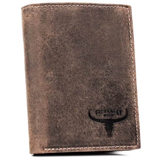Duży portfel męski na karty ze skóry naturalnej nubukowej z ochroną kart RFID na prezent Buffalo Wild, brązowy BUFFALO WILD