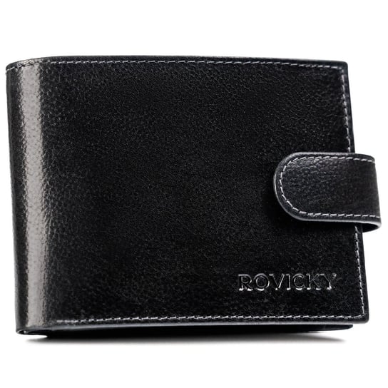 Duży portfel męski na zatrzask pojemny portfel na karty ze skóry naturalnej ochrona RFID Rovicky, czarny Rovicky