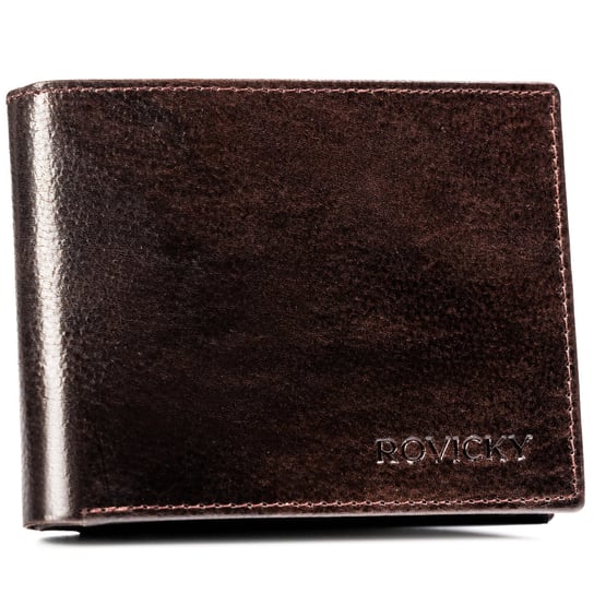 Duży portfel męski skórzany na karty z ochroną RFID elegancki portfel Rovicky, brązowy Rovicky