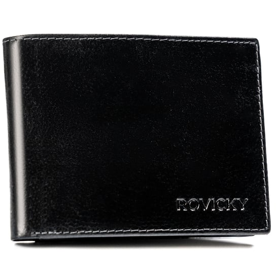 Duży portfel męski skórzany na karty z ochroną RFID elegancki portfel Rovicky, czarny Rovicky